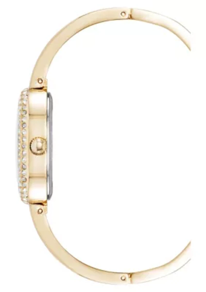 Anne Klein Women's Estate Oval Gold-Tone Metal Alloy Crystal Accented Bangle Watch Set, 26mm