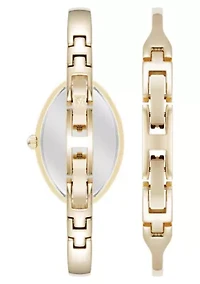 Anne Klein Women's Estate Oval Gold-Tone Metal Alloy Crystal Accented Bangle Watch Set, 26mm