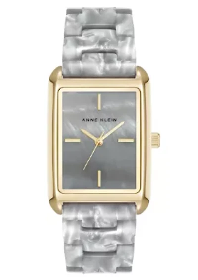 Anne Klein Women's Quartz Delicate Rectangular Gray Acetate Bracelet Watch, 26mm