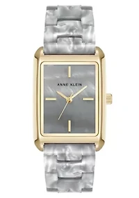 Anne Klein Women's Quartz Delicate Rectangular Gray Acetate Bracelet Watch, 26mm