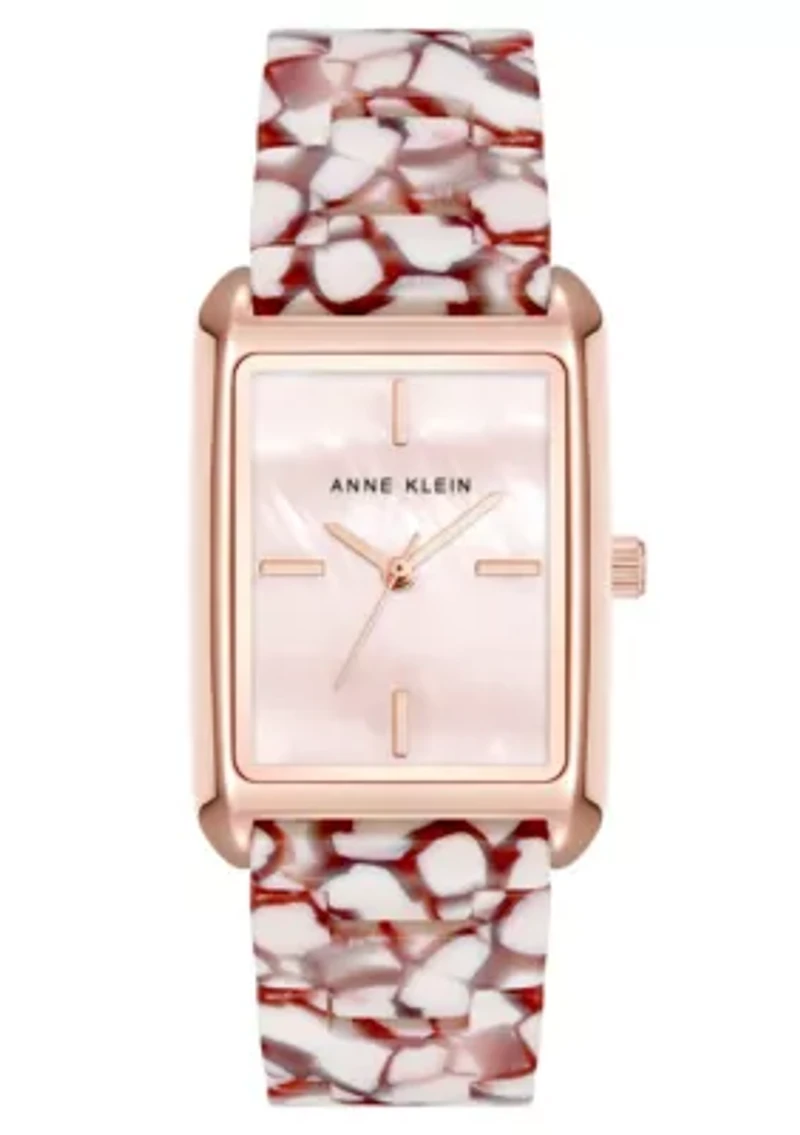 Anne Klein Women's Quartz Delicate Rectangular Red Acetate Bracelet Watch, 26mm