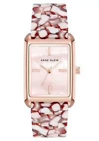 Anne Klein Women's Quartz Delicate Rectangular Red Acetate Bracelet Watch, 26mm