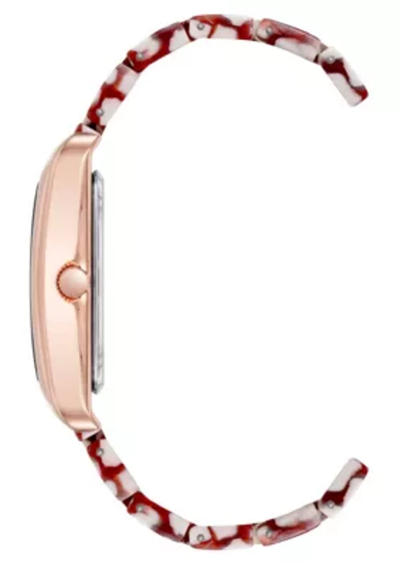 Anne Klein Women's Quartz Delicate Rectangular Red Acetate Bracelet Watch, 26mm