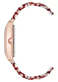 Anne Klein Women's Quartz Delicate Rectangular Red Acetate Bracelet Watch, 26mm
