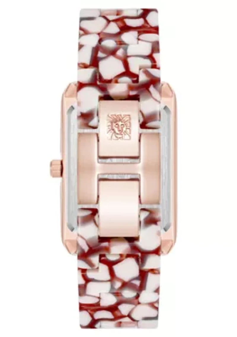 Anne Klein Women's Quartz Delicate Rectangular Red Acetate Bracelet Watch, 26mm
