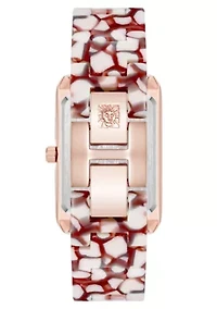 Anne Klein Women's Quartz Delicate Rectangular Red Acetate Bracelet Watch, 26mm