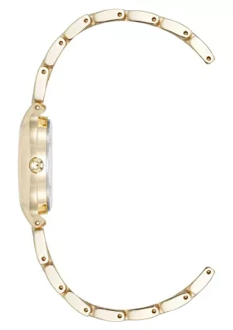 Anne Klein Women's Quartz Delicate Crystal Accented Black Dial Gold-Tone Alloy Metal Watch, 28mm