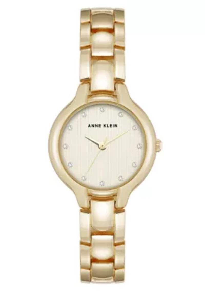 Anne Klein Women's Quartz Delicate Crystal Accented Champagne Dial Gold-Tone Alloy Metal Watch, 28mm