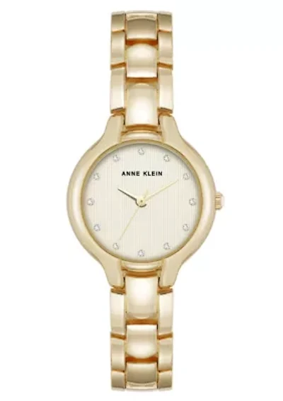 Anne Klein Women's Quartz Delicate Crystal Accented Champagne Dial Gold-Tone Alloy Metal Watch, 28mm