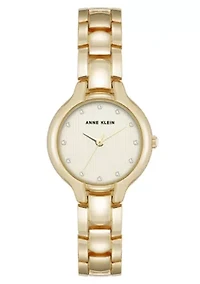 Anne Klein Women's Quartz Delicate Crystal Accented Champagne Dial Gold-Tone Alloy Metal Watch, 28mm