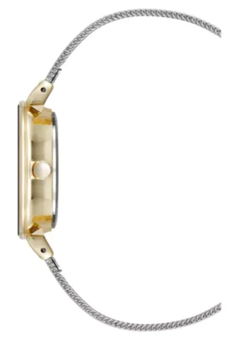 Anne Klein Women's Quartz Premium Round Silver-Tone Stainless Steel Mesh and Black Dial Watch, 29mm