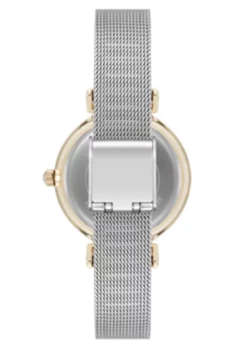 Anne Klein Women's Quartz Premium Round Silver-Tone Stainless Steel Mesh and Black Dial Watch, 29mm
