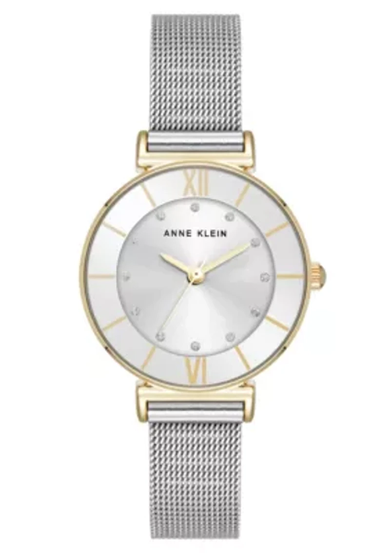 Anne Klein Women's Quartz Premium Round Two-Tone Stainless Steel Mesh Watch, 29mm