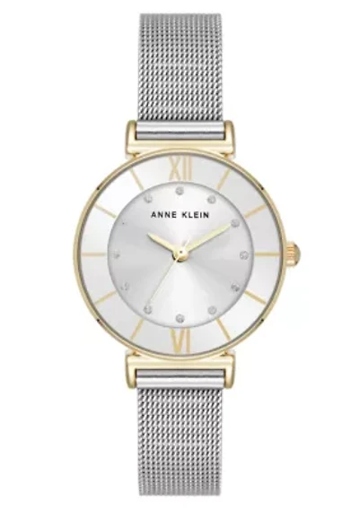 Anne Klein Women's Quartz Premium Round Two-Tone Stainless Steel Mesh Watch, 29mm