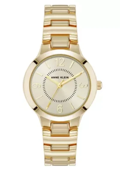 Anne Klein Women's Quartz Essential Round Gold-Tone Metal Alloy and Champagne Dial Watch, 32mm