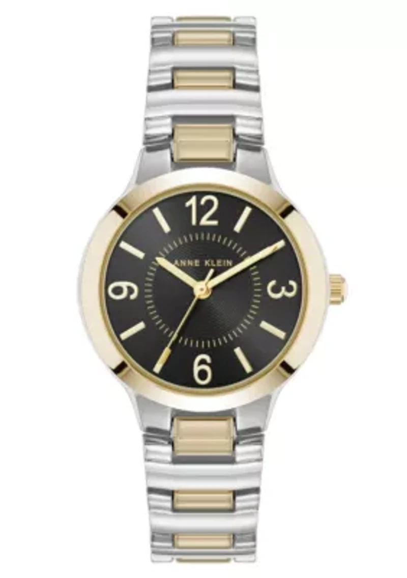 Anne Klein Women's Quartz Essential Round Two-Tone Metal Alloy and Black Dial Watch, 32mm