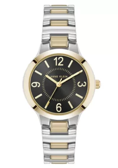 Anne Klein Women's Quartz Essential Round Two-Tone Metal Alloy and Black Dial Watch, 32mm