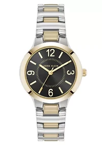 Anne Klein Women's Quartz Essential Round Two-Tone Metal Alloy and Black Dial Watch, 32mm