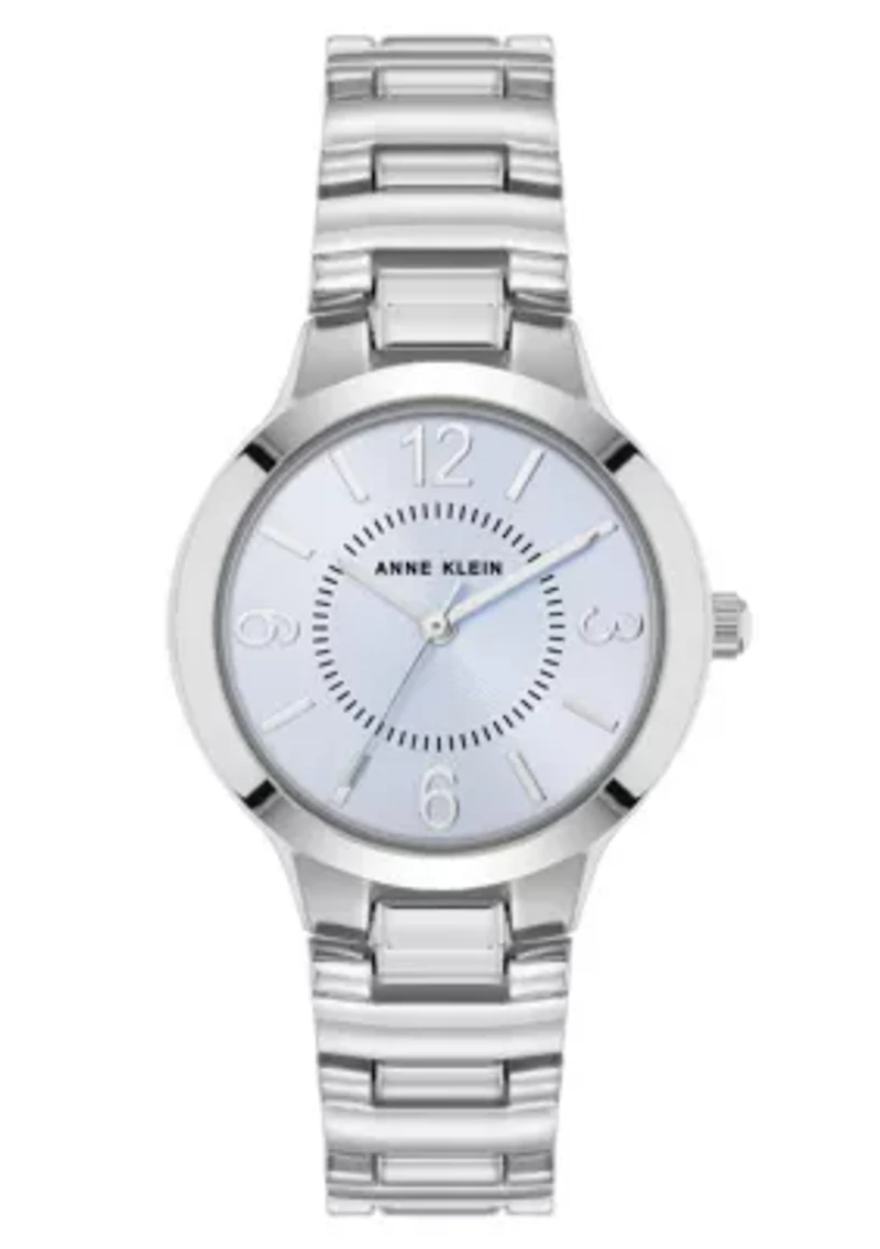 Anne Klein Women's Quartz Essential Round Silver-Tone Metal Alloy and Light Blue Dial Watch, 32mm
