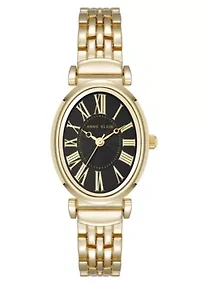 Anne Klein Women's Quartz Oval Roman Numeral Gold-Tone Metal Alloy and Black Dial Watch, 25mm