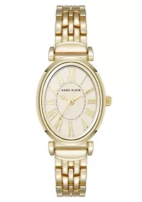 Anne Klein Women's Quartz Oval Roman Numeral Gold-Tone Metal Alloy and Champagne Dial Watch, 25mm