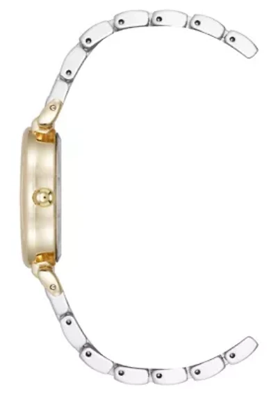 Anne Klein Women's Quartz Oval Roman Numeral Two-Tone Metal Alloy and Black Dial Watch, 25mm