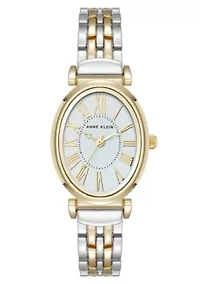 Anne Klein Women's Quartz Oval Roman Numeral Two-Tone Metal Alloy and Light Blue Dial Watch, 25mm