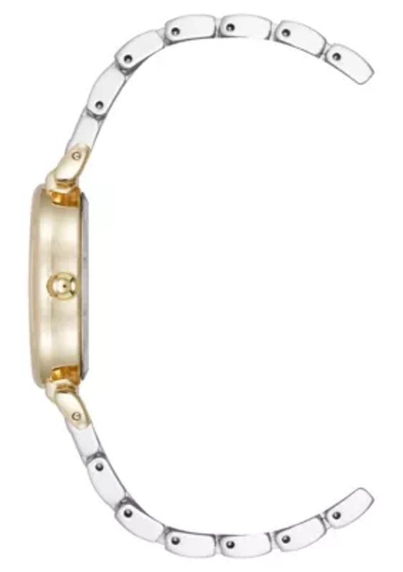 Anne Klein Women's Quartz Oval Roman Numeral Two-Tone Metal Alloy and Light Blue Dial Watch, 25mm