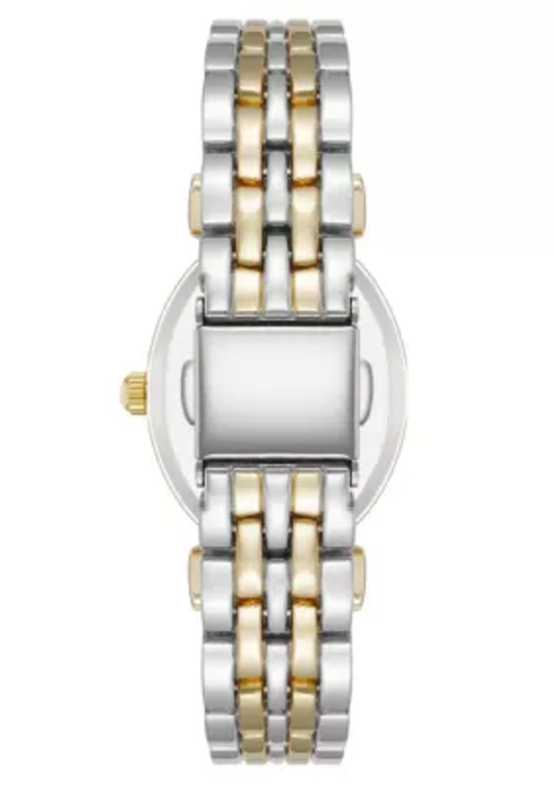 Anne Klein Women's Quartz Oval Roman Numeral Two-Tone Metal Alloy and Light Blue Dial Watch, 25mm