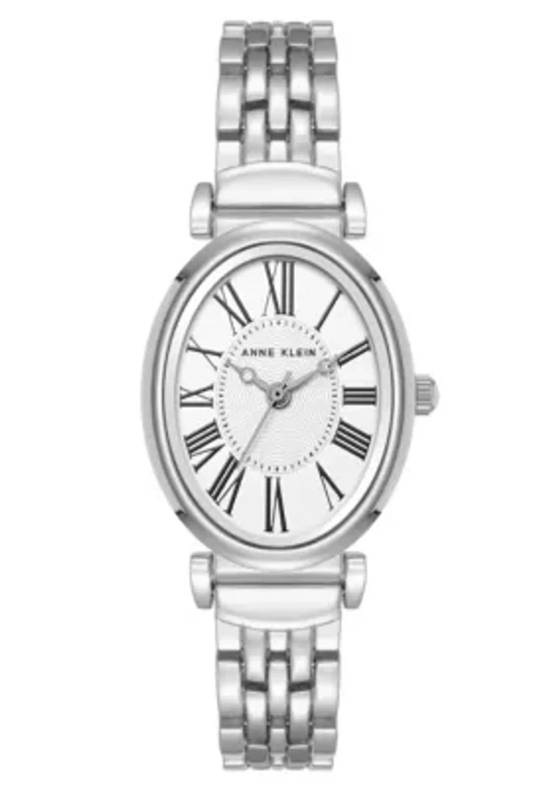 Anne Klein Women's Quartz Oval Roman Numeral Silver-Tone Metal Alloy Watch, 25mm