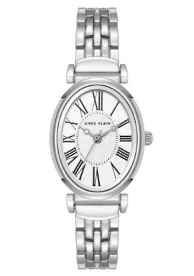 Anne Klein Women's Quartz Oval Roman Numeral Silver-Tone Metal Alloy Watch, 25mm