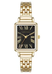 Anne Klein Women's Quartz Rectangular Roman Numeral Gold-Tone Metal Alloy and Black Dial Watch, 23mm