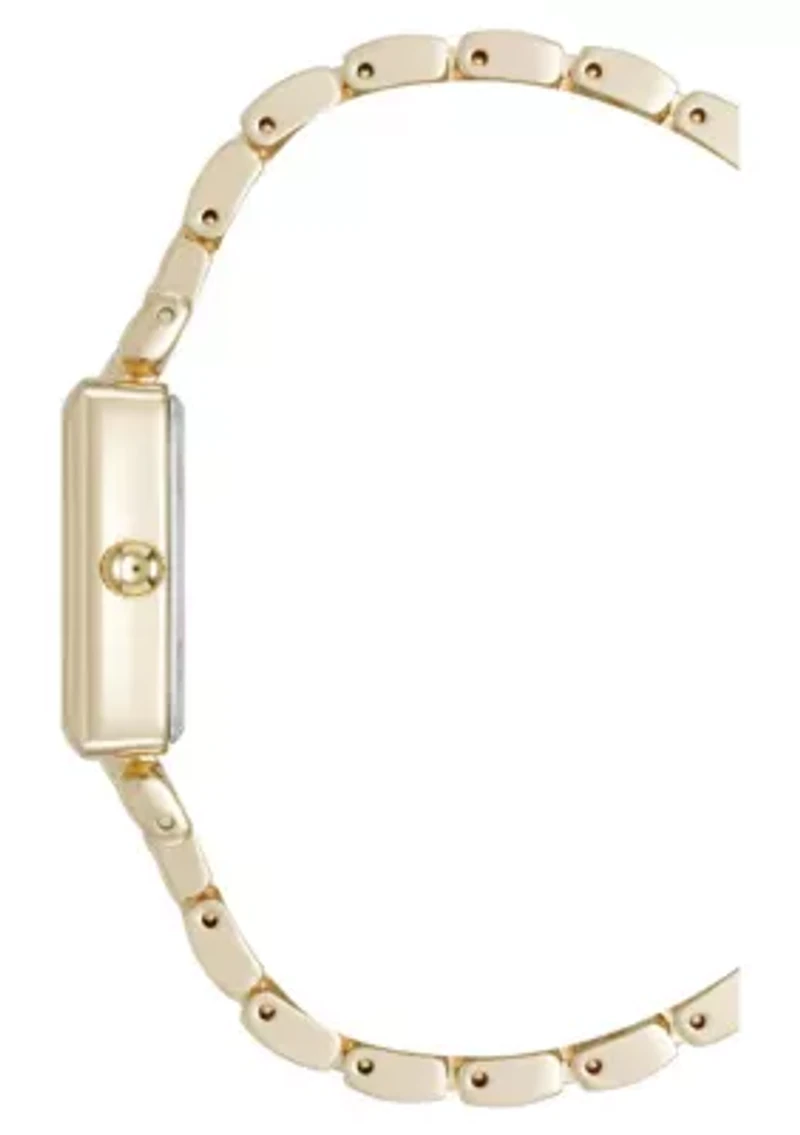 Anne Klein Women's Quartz Rectangular Roman Numeral Gold-Tone Metal Alloy and Black Dial Watch, 23mm