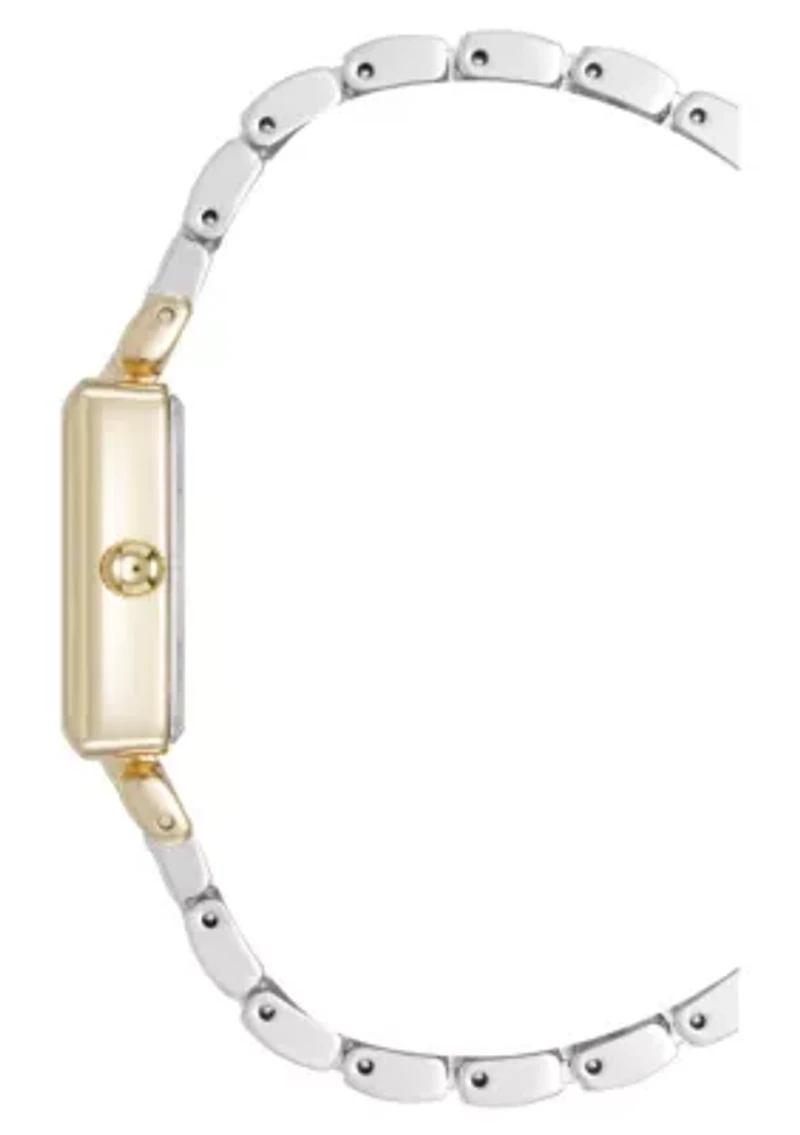 Anne Klein Women's Quartz Rectangular Roman Numeral Two-Tone Metal Alloy and Black Dial Watch, 23mm