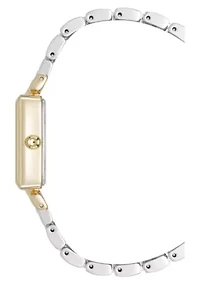 Anne Klein Women's Quartz Rectangular Roman Numeral Two-Tone Metal Alloy and Black Dial Watch, 23mm