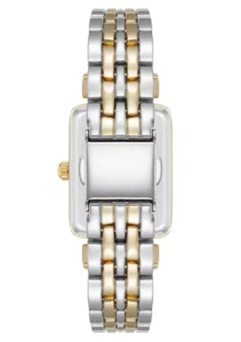 Anne Klein Women's Quartz Rectangular Roman Numeral Two-Tone Metal Alloy and Black Dial Watch, 23mm
