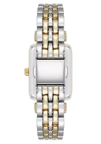 Anne Klein Women's Quartz Rectangular Roman Numeral Two-Tone Metal Alloy and Black Dial Watch, 23mm