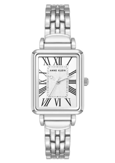 Anne Klein Women's Quartz Rectangular Roman Numeral Silver-Tone Metal Alloy  Watch, 23mm