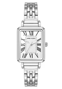 Anne Klein Women's Quartz Rectangular Roman Numeral Silver-Tone Metal Alloy  Watch, 23mm