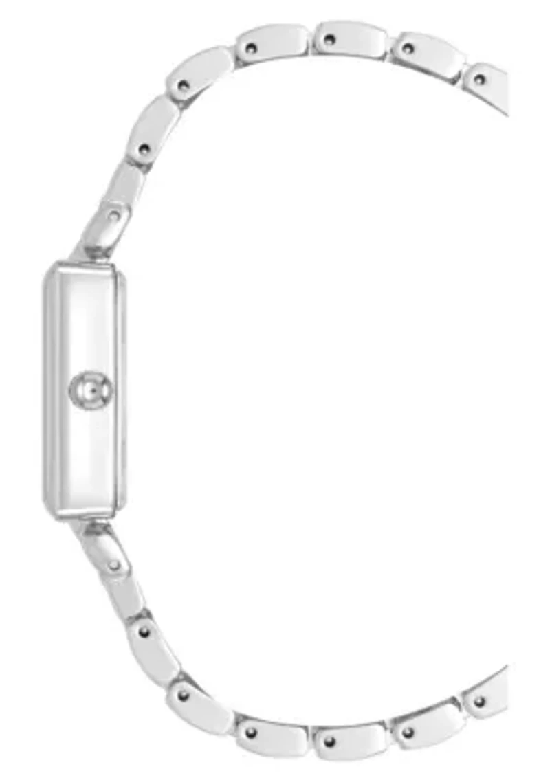 Anne Klein Women's Quartz Rectangular Roman Numeral Silver-Tone Metal Alloy  Watch, 23mm