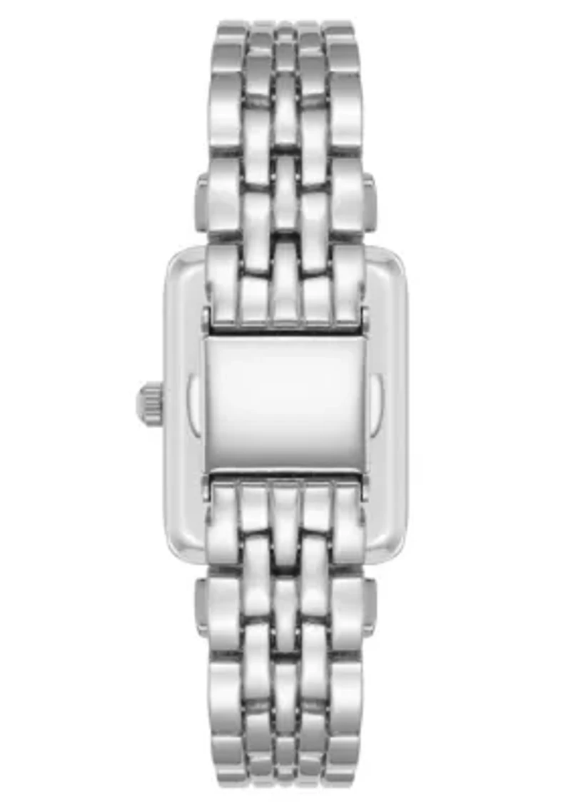 Anne Klein Women's Quartz Rectangular Roman Numeral Silver-Tone Metal Alloy  Watch, 23mm