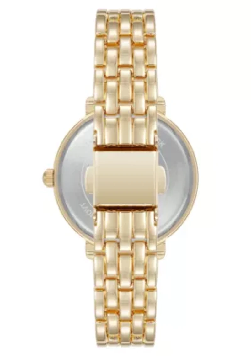 Anne Klein Women's Quartz Round Roman Numeral Gold-Tone Metal Alloy and Black Dial Watch, 32mm
