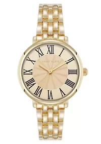 Anne Klein Women's Quartz Round Roman Numeral Gold-Tone Metal Alloy and Champagne Dial Watch, 32mm