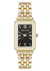 Anne Klein Women's Quartz Rectangular Estate Gold-Tone Metal Alloy and Black Dial Watch, 25mm