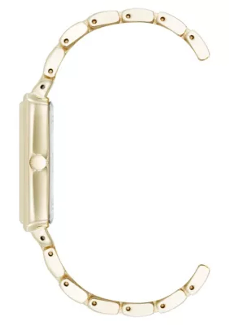 Anne Klein Women's Quartz Rectangular Estate Gold-Tone Metal Alloy and Black Dial Watch, 25mm
