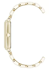 Anne Klein Women's Quartz Rectangular Estate Gold-Tone Metal Alloy and Black Dial Watch, 25mm