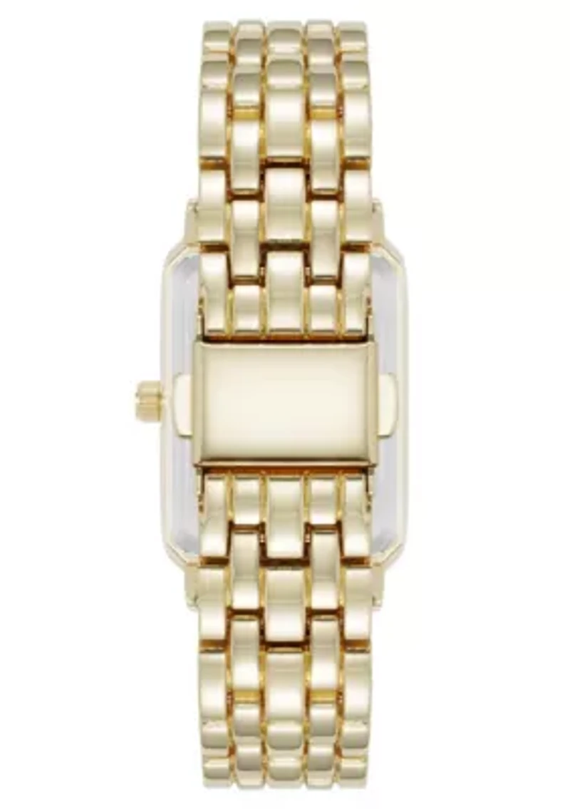 Anne Klein Women's Quartz Rectangular Estate Gold-Tone Metal Alloy and Black Dial Watch, 25mm