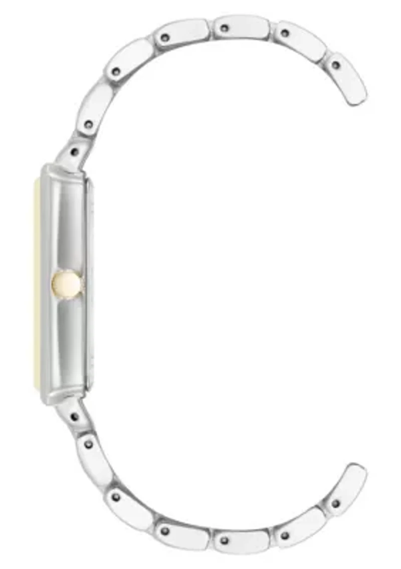 Anne Klein Women's Quartz Rectangular Estate Two-Tone Metal Alloy and Black Dial Watch, 25mm