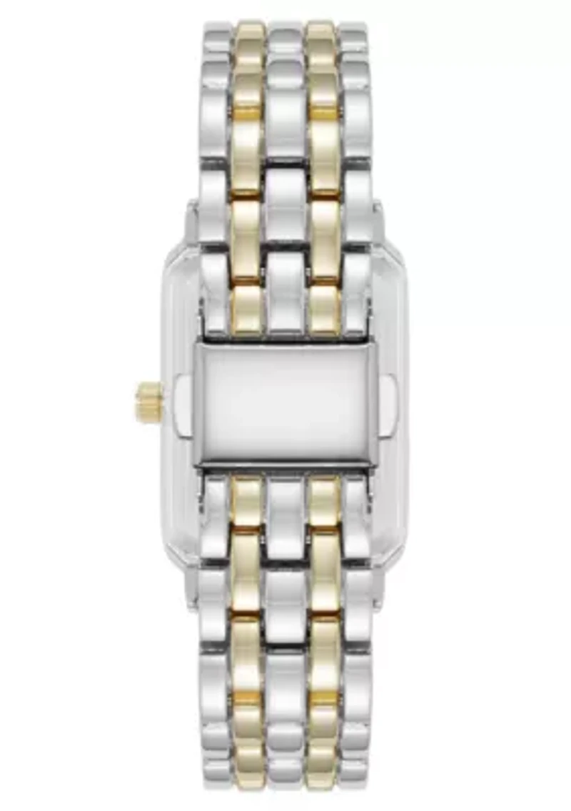 Anne Klein Women's Quartz Rectangular Estate Two-Tone Metal Alloy and Black Dial Watch, 25mm