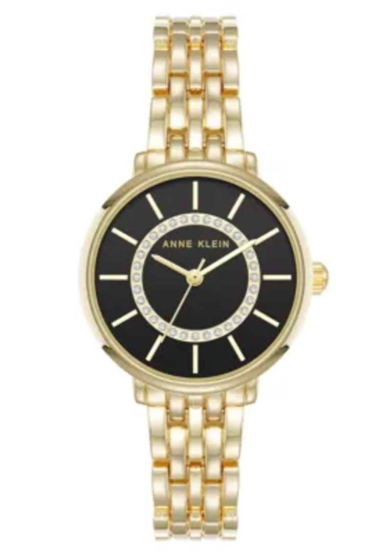 Anne Klein Women's Quartz Classy Gold-Tone Metal Alloy and Black Dial Watch, 30mm
